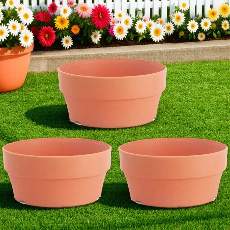 

3pcs Imitation Clay Flower Pot 18Cm Plastic Round Container For Succulents Small Indoor Outdoor Garden Decorative Plant Pots