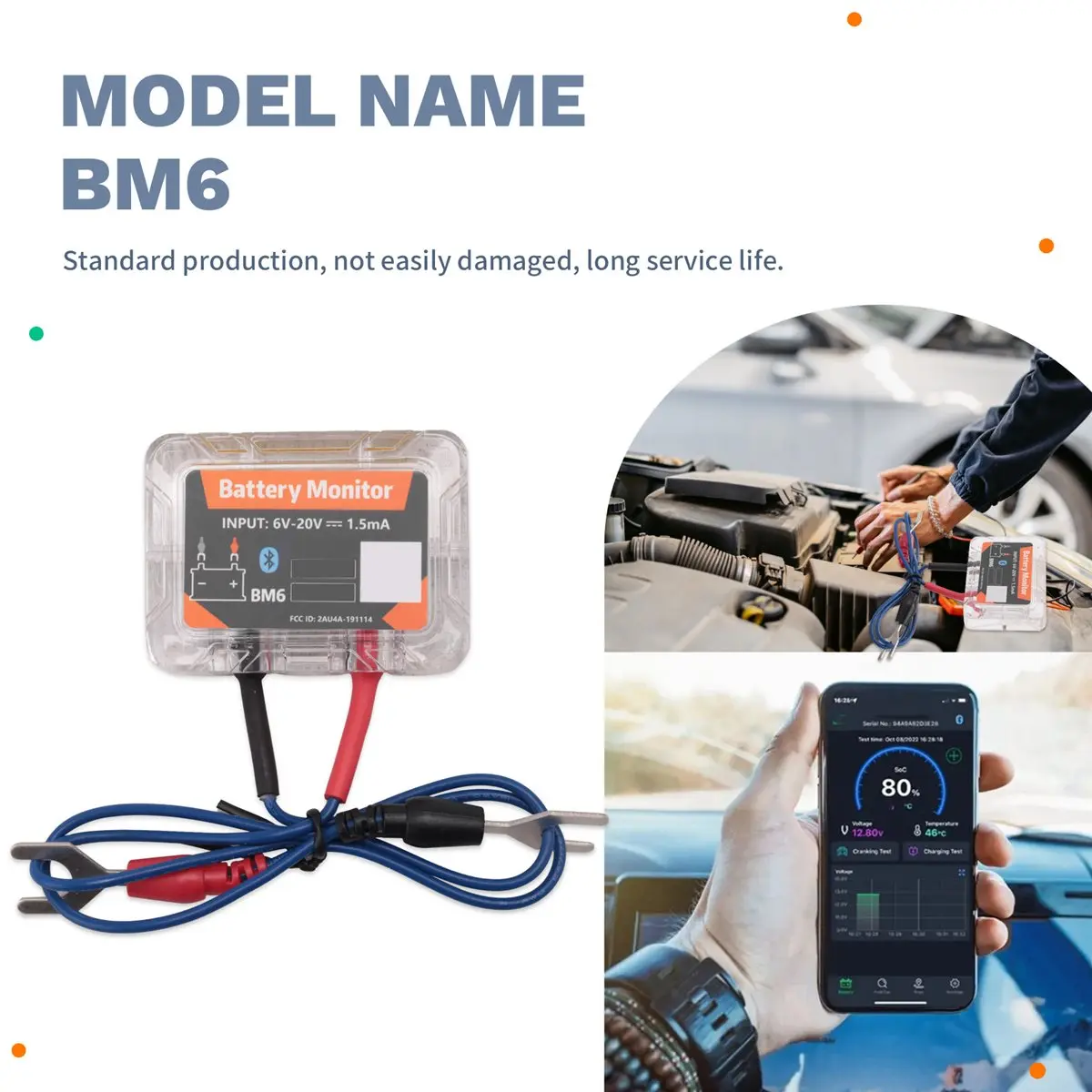 #97Q Battery Monitory,Wireless Bluetooth 12V Battery Monitory BM6 (plastic)