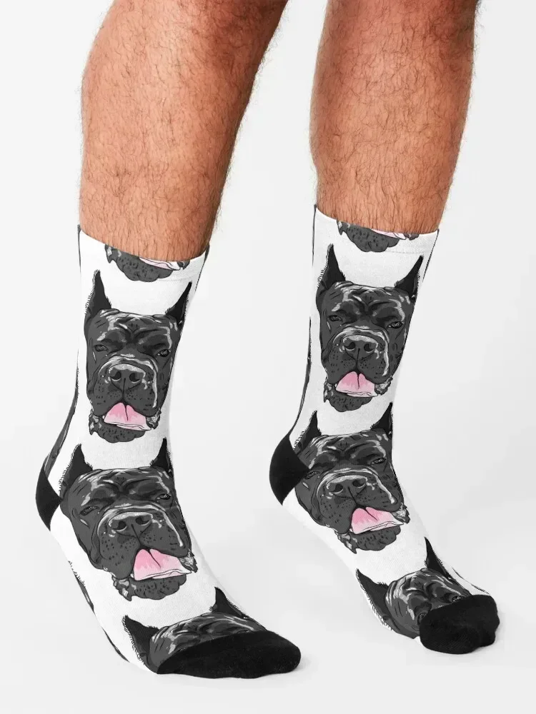 Black cane corso italian dog breed head face portrait Socks snow Toe sports Run warm winter Socks Ladies Men's