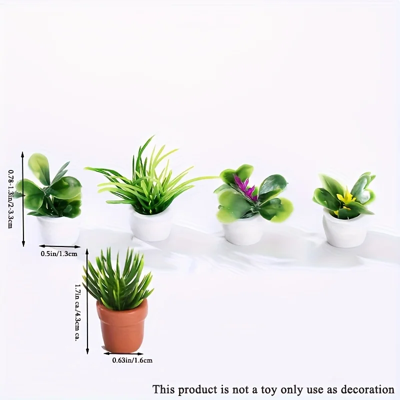 5pcs/set Artificial Mini Potted Plants, Tiny Miniature Fake Flower Pot Simulation Bonsai Decorative Grass Greenery in Pots For m