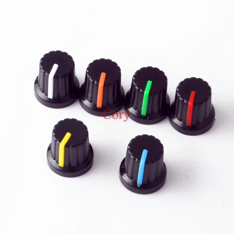 12pcs 6mm Shaft Insert Dia Potentiometer Control Knob Rotary Caps With Green/Blue/Yellow/Red/Orange/White CZYC