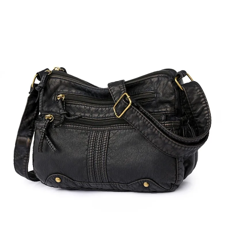 

Vintage Luxury Brand Shoulder Bags Women Soft Pu Leather Waterproof Imitation Denim Fabric Large Capacity Handbags Messenger Bag