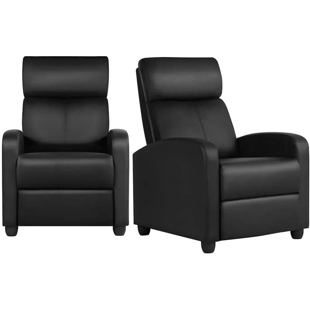 

Black Leather 2-Seat Reclining Sofa with Chaise for Modern Living Room and Home Theater Lounge