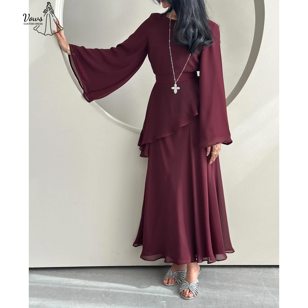 

Vows Custom Made Dinner Dresses Luxury Evening Dresses 2025 Elegant Festa Dress Line A Round Neck Long Sleeves Ball Gown Dress