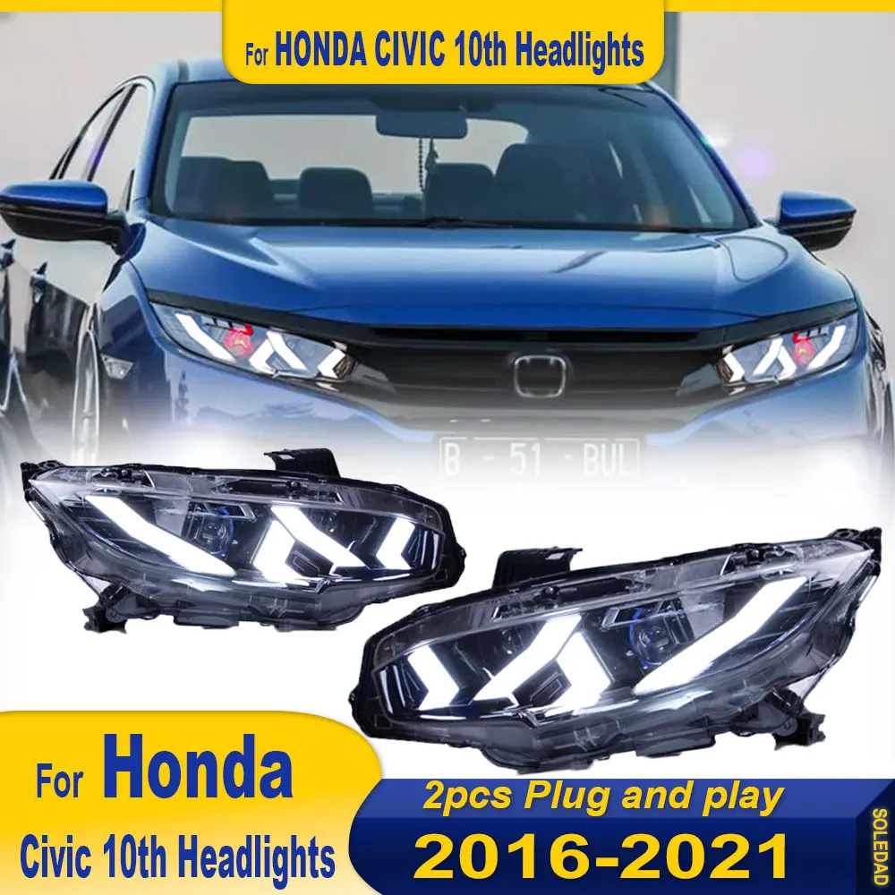 2PCS Car Lights For Honda civic Headlight 2016-2021 LED RGB Projector headLamp Daytime Running Light Automotive Accessories