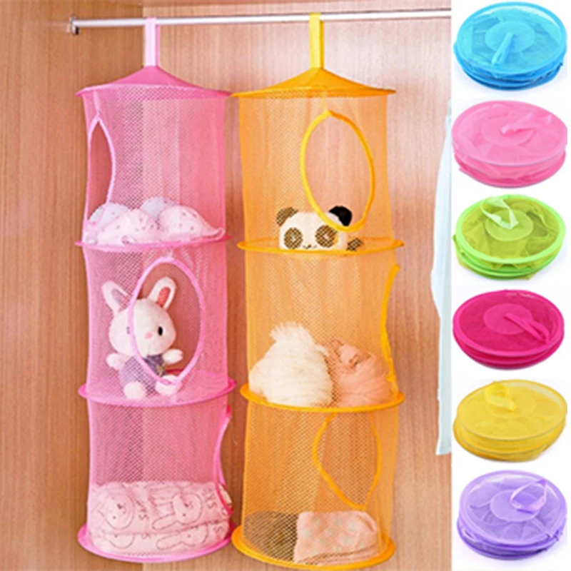 3 Shelf Hanging Storage Net Organizer Bag Bedroom Door Wall Closet Organizers Home Storages Cylindrical  Basket Hanging Cage