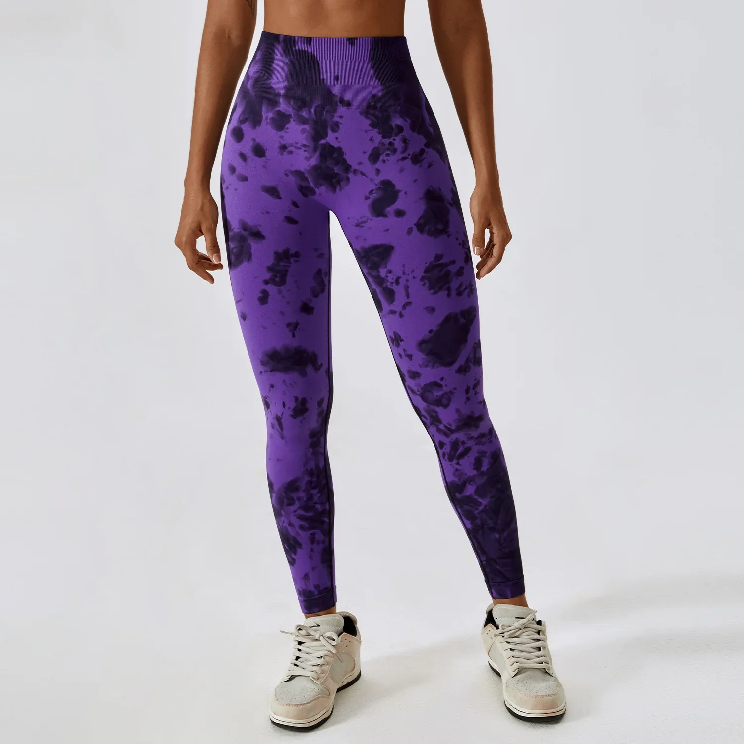 European and American tie-dye seamless high-waisted yoga pants, peach hip lift gym pants, running sports tight pants 7356