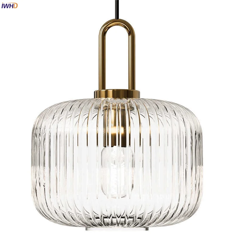 

IWHD Clear Glass LED Pendant Lights Fixtures Kitchen Island Living Dining Room Decoration Nordic Modern Hanging Lamps Luminaria