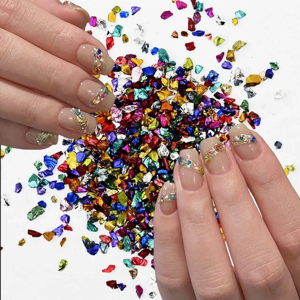 (50g)Irregular Broken Glass Pieces Nail Charms Colorful Crushed Gems Glitter for Resin DIY Manicure Filler Jewelry Making Decor