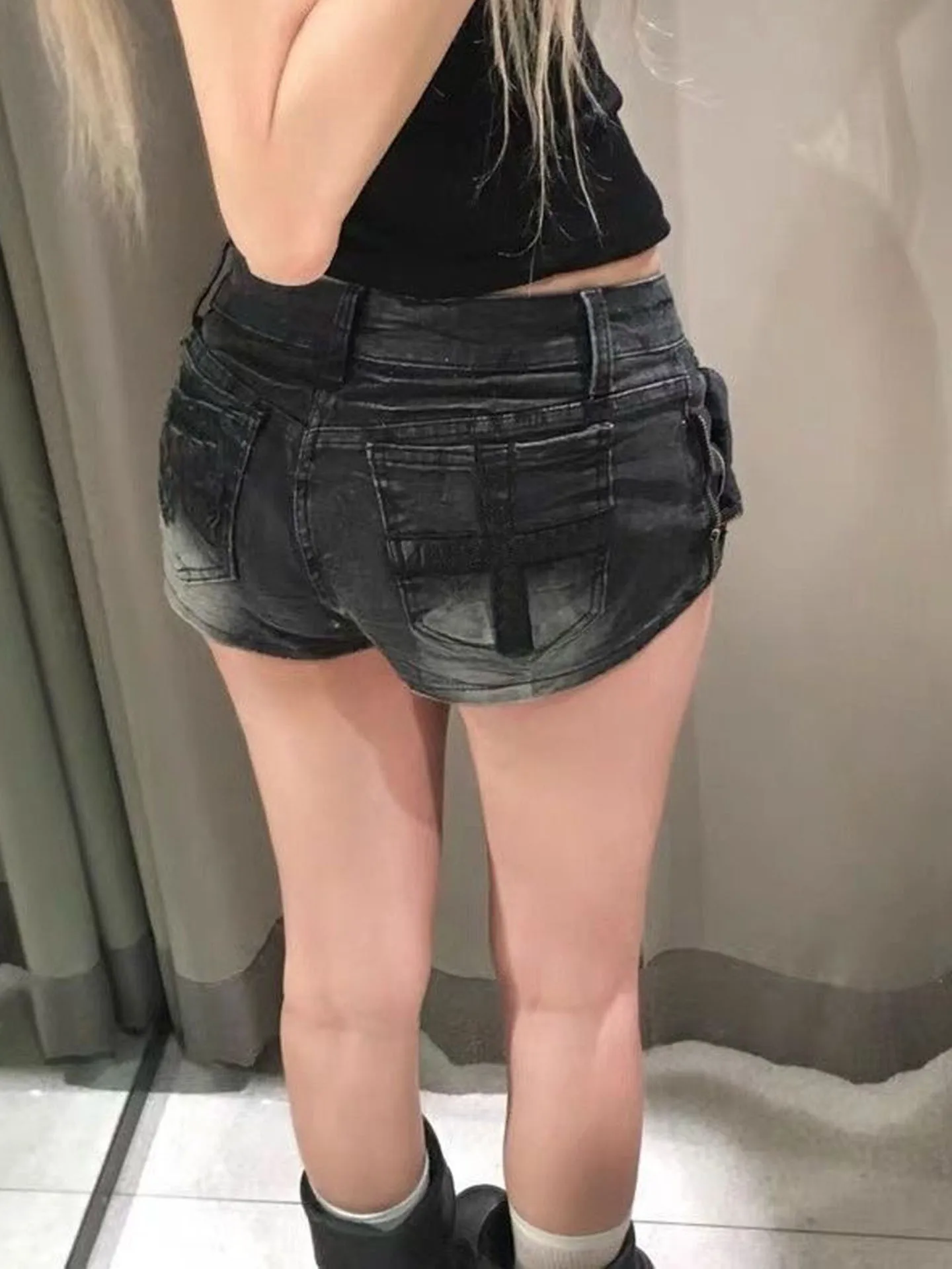 

Y2K Retro Washed Summer Denim Shorts Women Low Waist Slim Fit Sexy Butt Covering Hot Pants Commute Style No Ironing Required