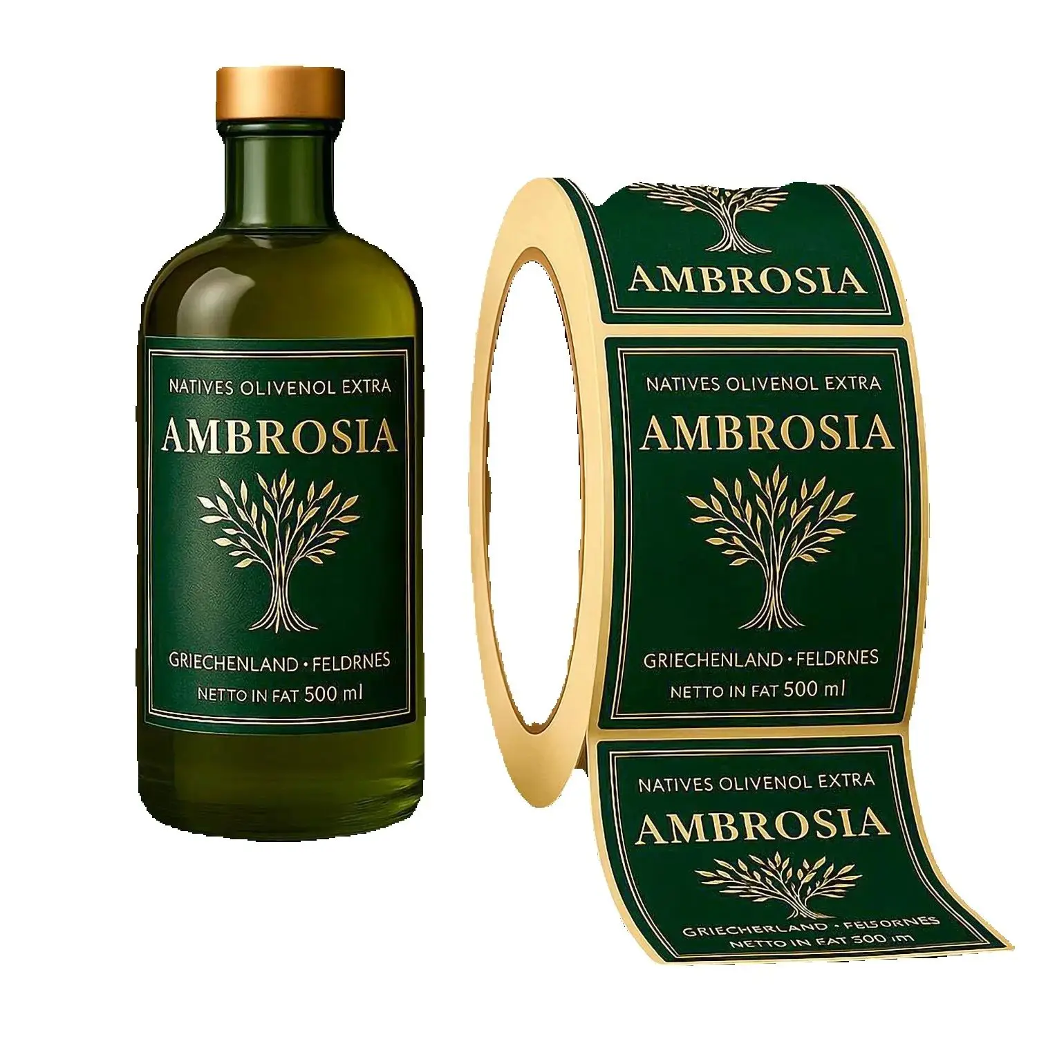 ملصقات زيت الزيتون الفاخرة المخصصة | ملصقات شعار رقائق الذهب المعدني | ملصقات زجاجات التعبئة والتغليف الورقية المزخرفة اللاصقة #1