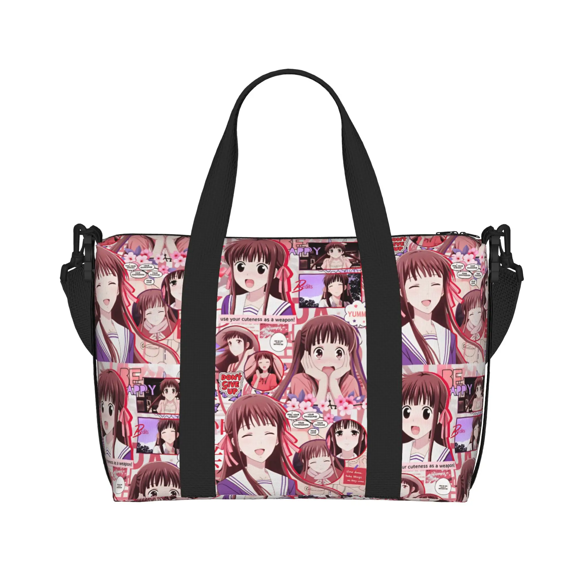Custom Tohru Honda D-Fruits B-Basket Beach Tote Bag for Women Anime Large Compartment Beach Gym Travel Bags
