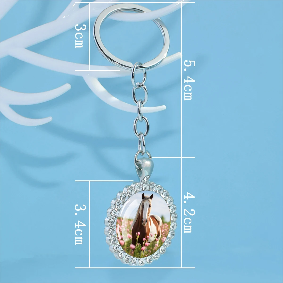 Fantasy Horse Keychain White Brown Horse Galloping Glass Dome Rhinestone Pendant Key Chain Women Men Animal Jewelry Keyring Gift