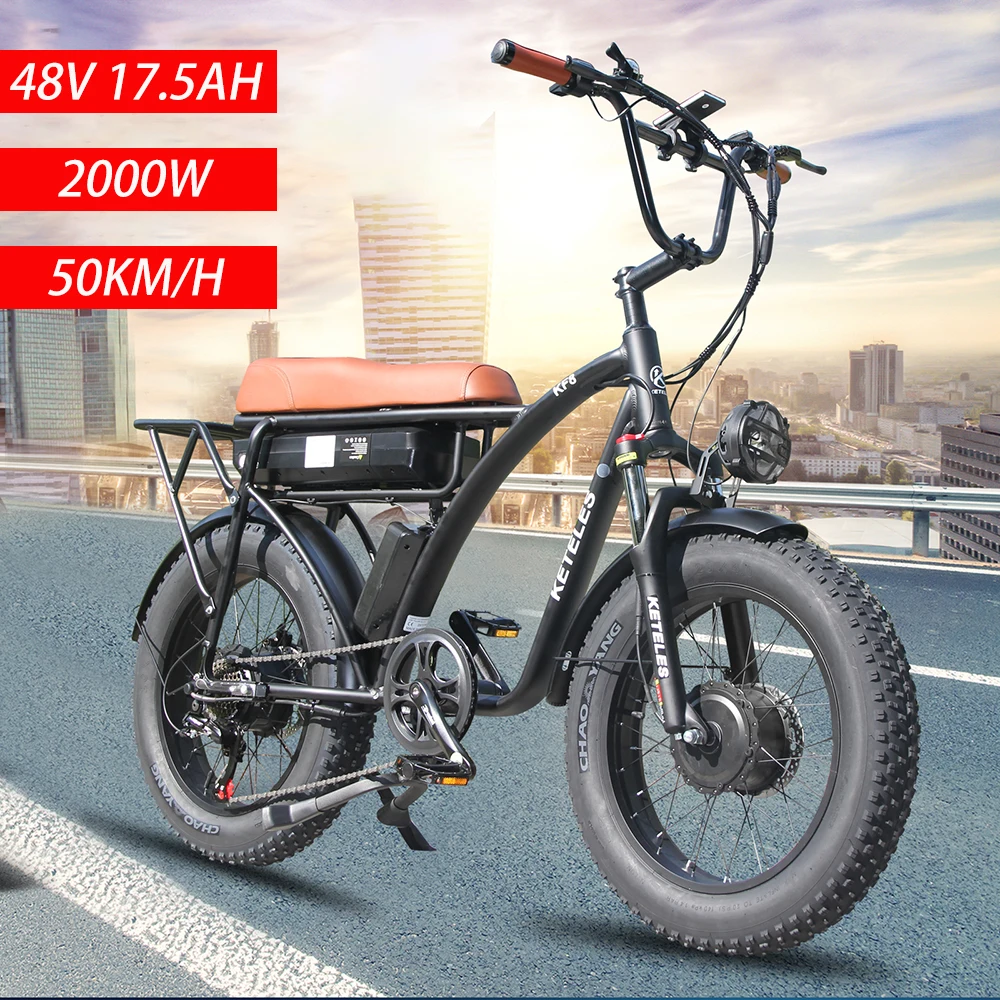 

2000W Electric Bike Dual Motor 20 inch Fat Tire Bike 48V 17.5Ah Mountain Off-road Ebike Lithium Battery Electric Bicycle