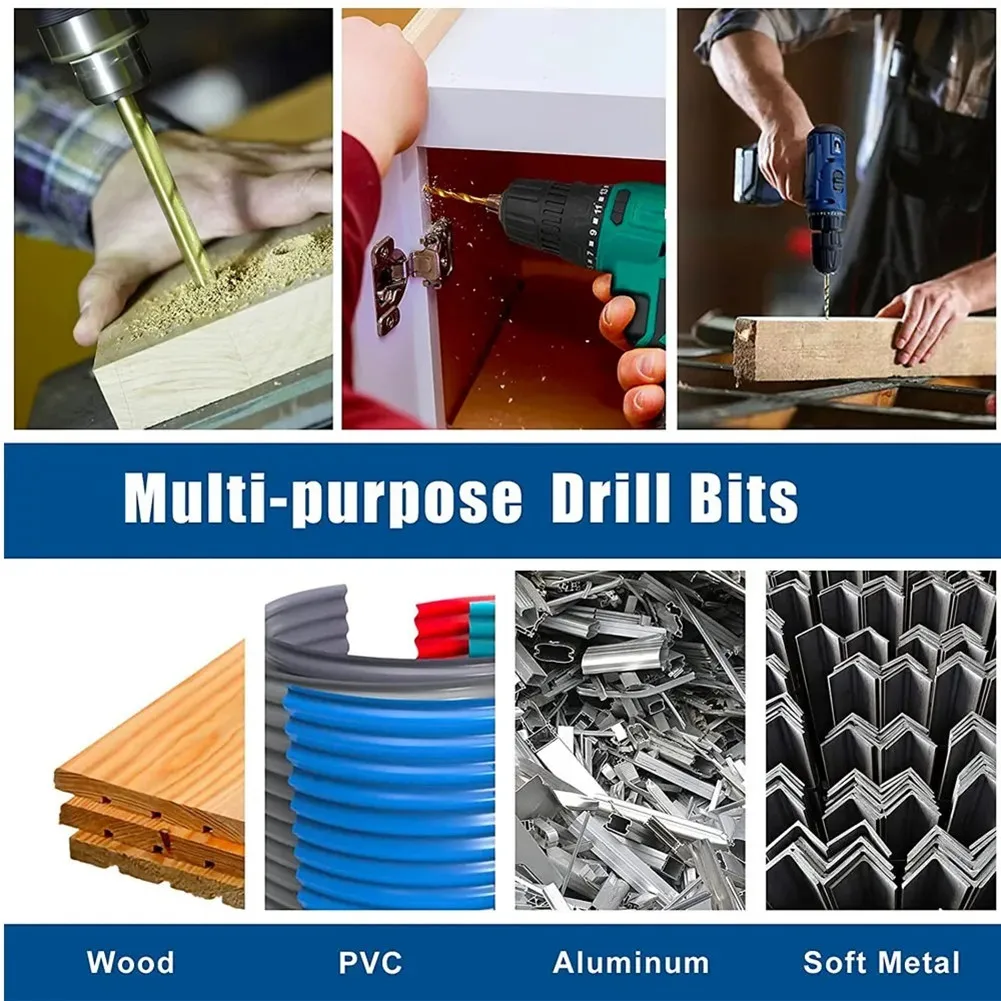 British Standard 13-Piece Hex Shank Drill Bit Set 1/16 to 1/4 Inch HSS for Wood Plastic Aluminum Iron and Sheet Metal