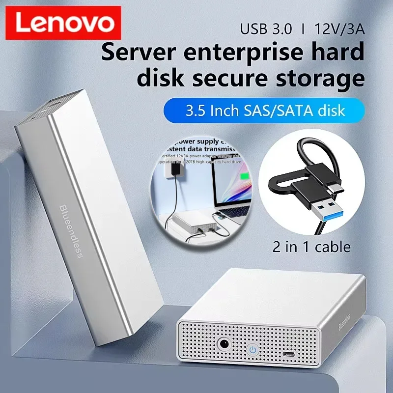 

Lenovo SAS hard drive enclosure USB C to 2.5/3.5 inch SAS/SATA HDD box support max 20GB disk speed 5Gbps external hdd case