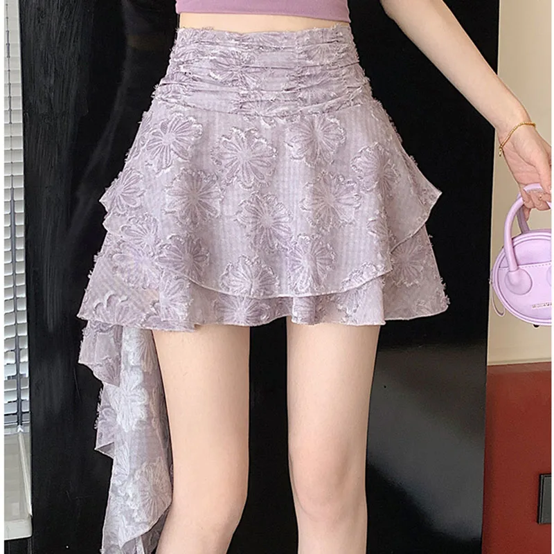 

Женская юбка с нерегулярным волнистым кружевом, в богемном стиле, с цветочным принтом, летняя, пляжная, универсальная мини-юбка, для отпуска, милая, повседневная, модная женская юбка
