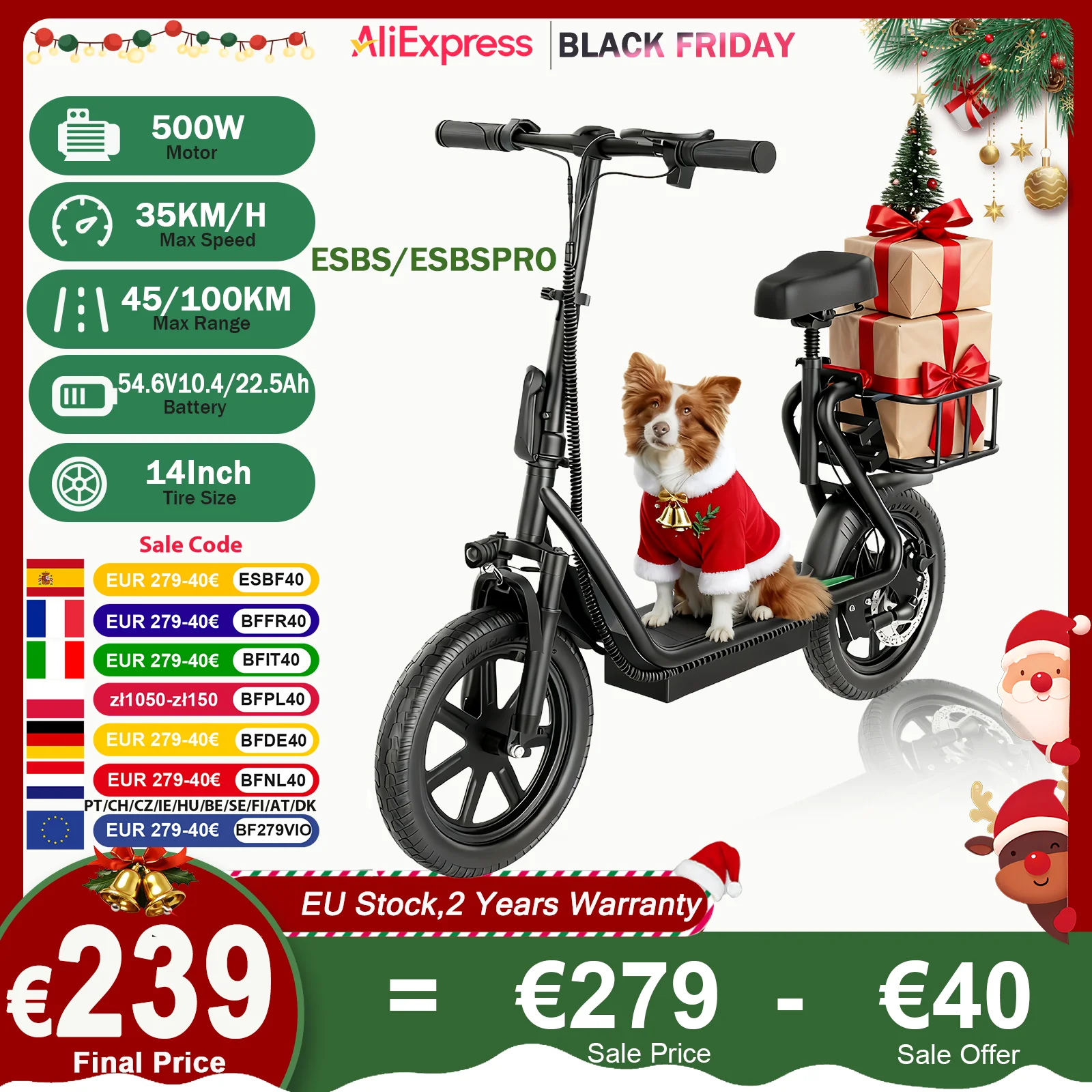 JUICEASE-Trottinette électrique ESBS/ESBSPRO, 500W, 54.6V, 10.4Ah/22,5 Ah, batterie de grande capacité, 45/100km d'autonomie, 35 km/h, 14 pouces