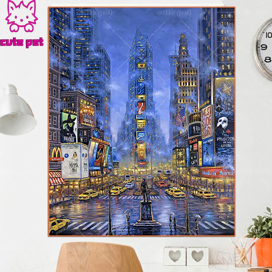 Diamond Embroidery New York Plaza pattern Full Square Round CrossStitch Rubik's Cube Diamond Painting DIY Mosaic Needlework Gift