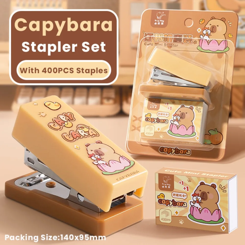 Cute Mini Portable Heavy-Duty Stapler with Capybara Panda Design, Labor-Saving Manual Book Binding Machine Compatible
