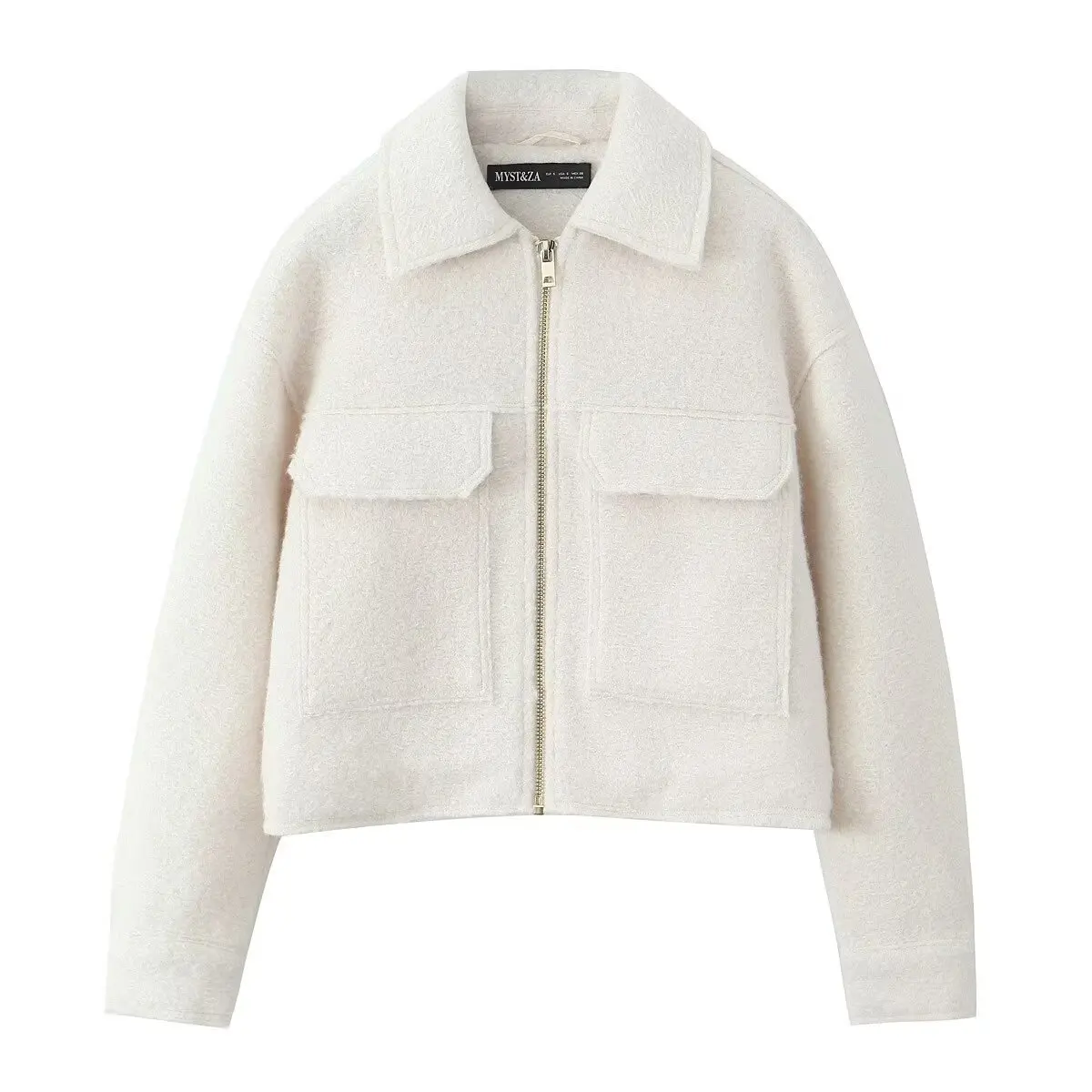 Herfst Winter Nieuwe Sle Dames Casual Parel Wollen ort Jaet Jas Pure Kleur 30288 Faionable Europees Design Polyeste...