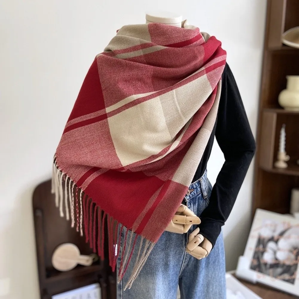 

Fashion Windproof Plaid Scarf Keep Warm Tassel Imitation Cashmere Shawl Thick Long Shawl Wrap Girl