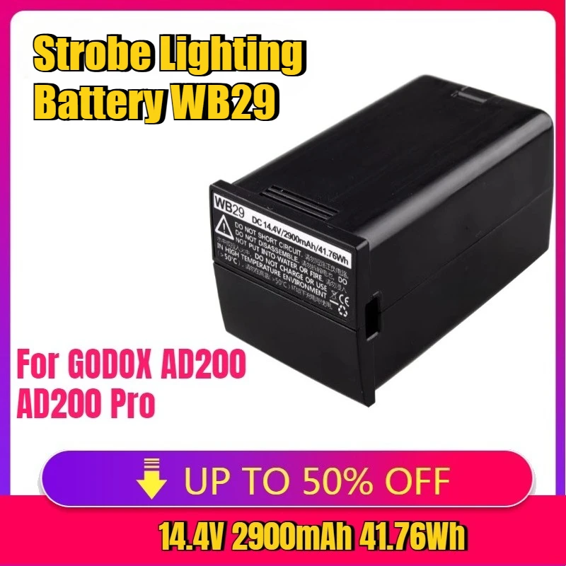 

14.4V 2900mAh for Strobe Lighting Battery WB29 for GODOX AD200, AD200 Pro Spare Battery External Flash Battery Accessories