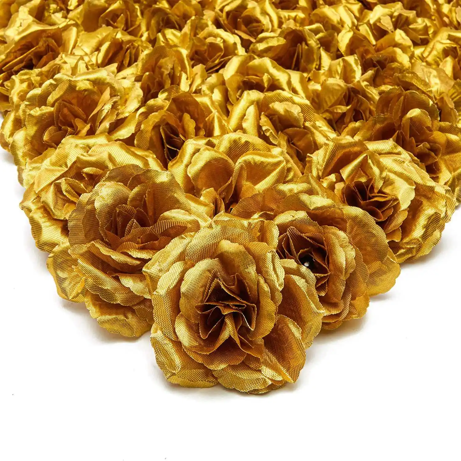 Silk Rose Flower Heads,50Pcs for Hat Clothes Album Decoration, Wedding Decoration (Gold)