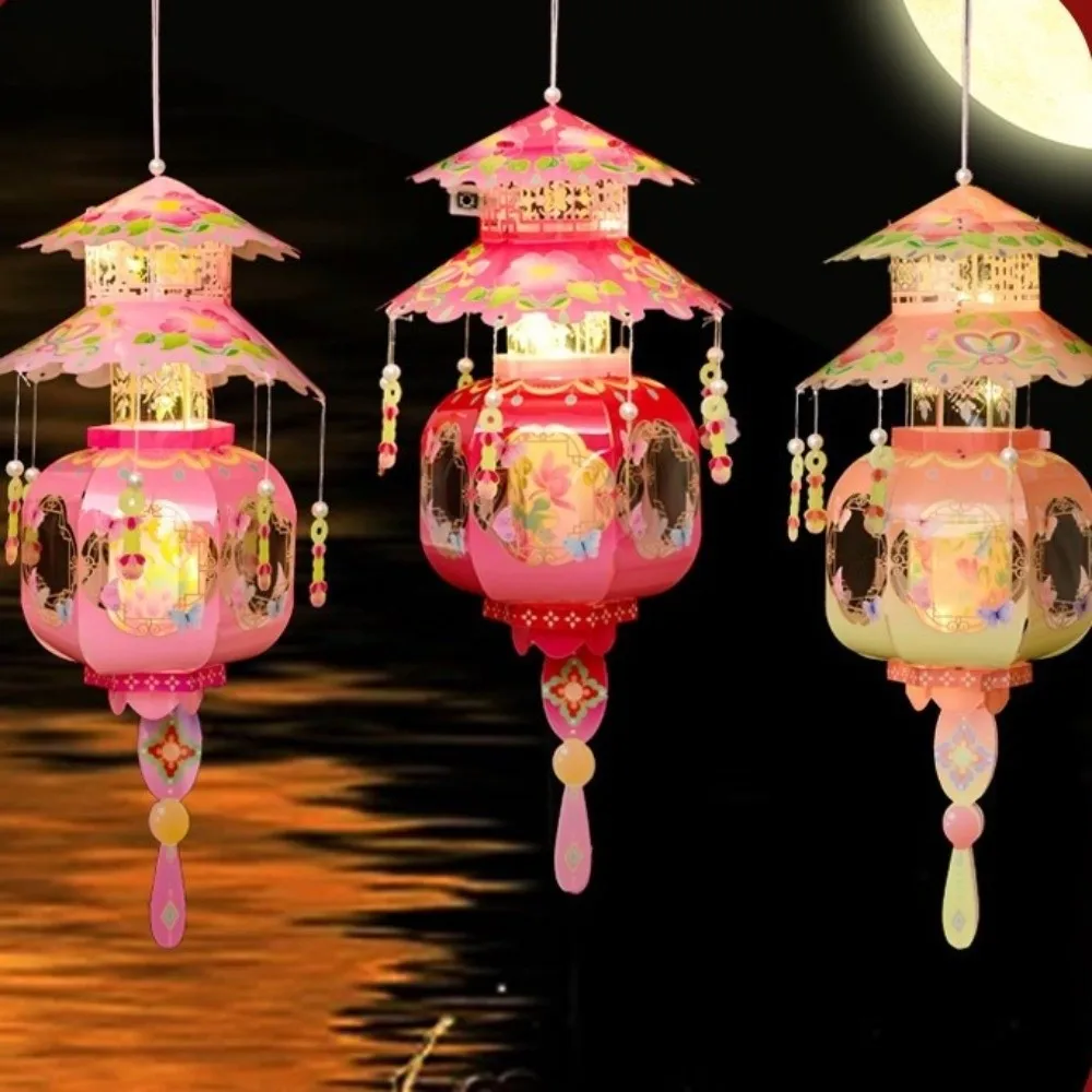 Pagoda Mid-Autumn Festival Lantern PVC Glowing DIY Craft Material Kit Traditional Lightweight Hanging LED Lantern Kids