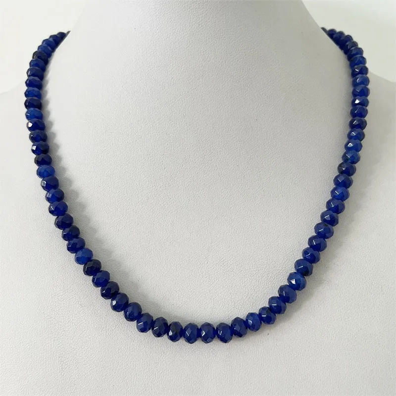 4*6MM Faceted Sapphire Natural Stone Necklace Brazil Blue Bead Women Luxury Gemstone Preciosas Jade Yoga Jewelry Female