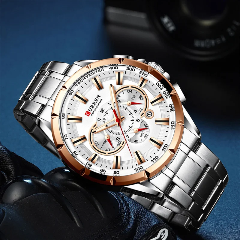 CURREN 8363 Business Watch Men Casual Multifunction Chronograph Waterproof Luminous Date Steel Band Quartz Watches Men\'s