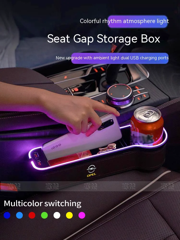 Caja de Almacenamiento para el Espacio entre Asientos de Coche Opel OPCline ASTRA CORSA INSIGNIA MOKKA VECTRA ZAFIRA GTC Tigra con Lámpara de Ambiente y Carga USB
