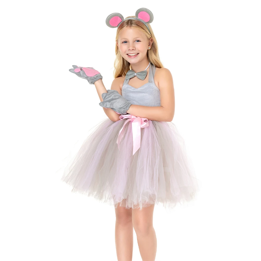 เด็กหญิงเมาส์คอสเพลย์ Tutu ชุดหางถุงมือ STAGE Performance Dance กระโปรงเครื่องแต่งกายปาร์ตี้ฮาโลวีนการ์ตูนปลอมตัวชุด