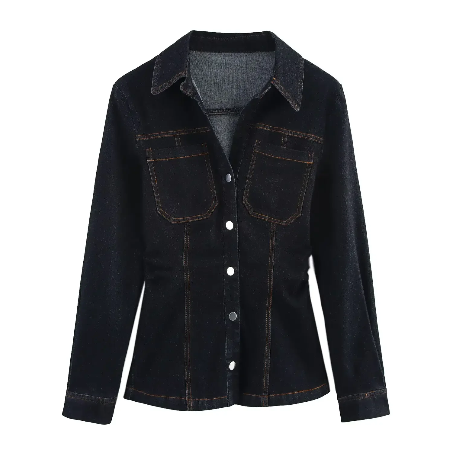 

Nice New Women's Clothing European And American Style Single-Breasted Denim Slim Fit Long Sleeve Denim Shirt