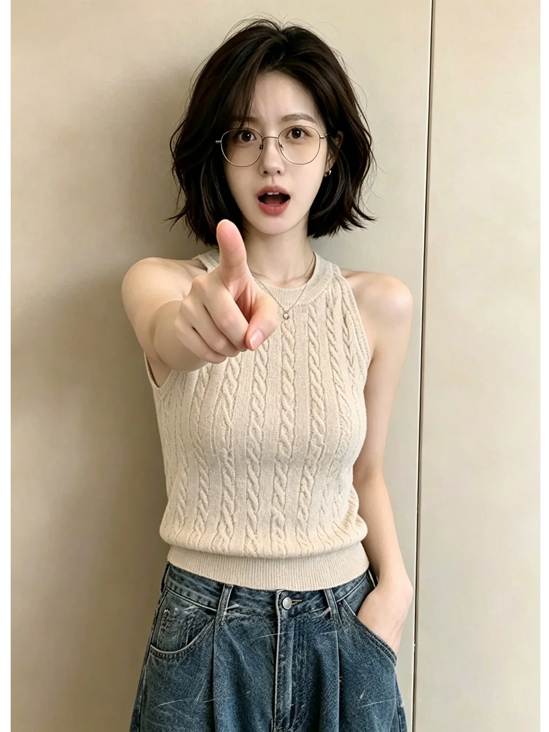 

Slim Fit Knitted Sleeveless Vest Women's Summer New Style Design Sensation Fashionable Short Outerwear Top round Neck Casual ...