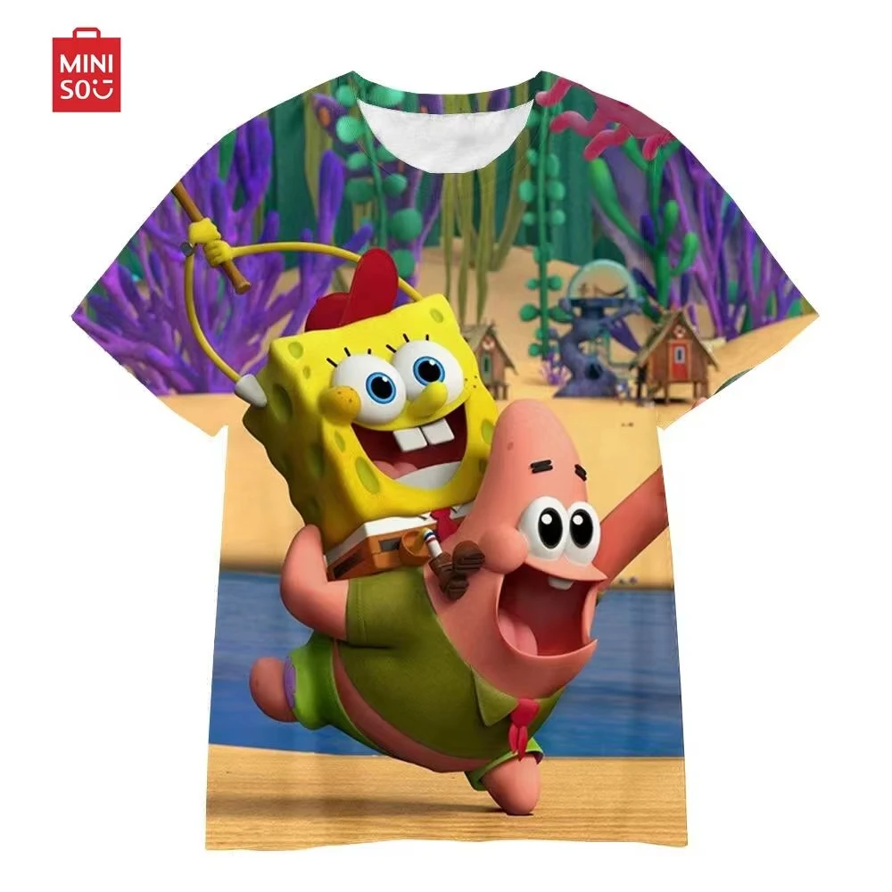 Children's T-shirt 3D Print SpongeBob Patrick Cartoon T-shirt Boys and Girls Harajuku Round Neck Short-sleeve Cute T-shirt Tops