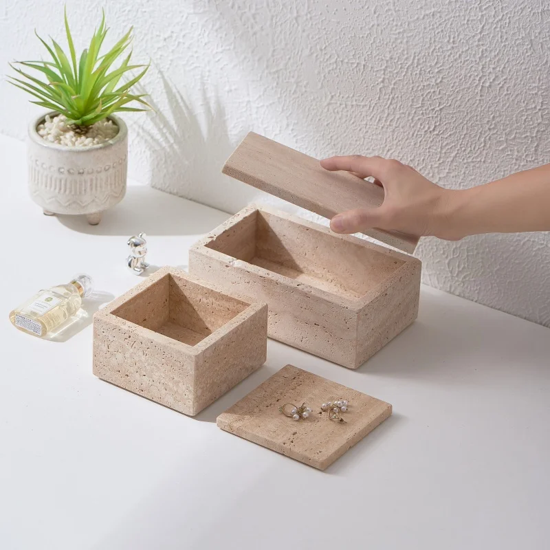 

Minimalist Cave Stone Jewelry Storage Box Desktop Entrance Organizer Decorative Display Stone Material American Style Home Decor