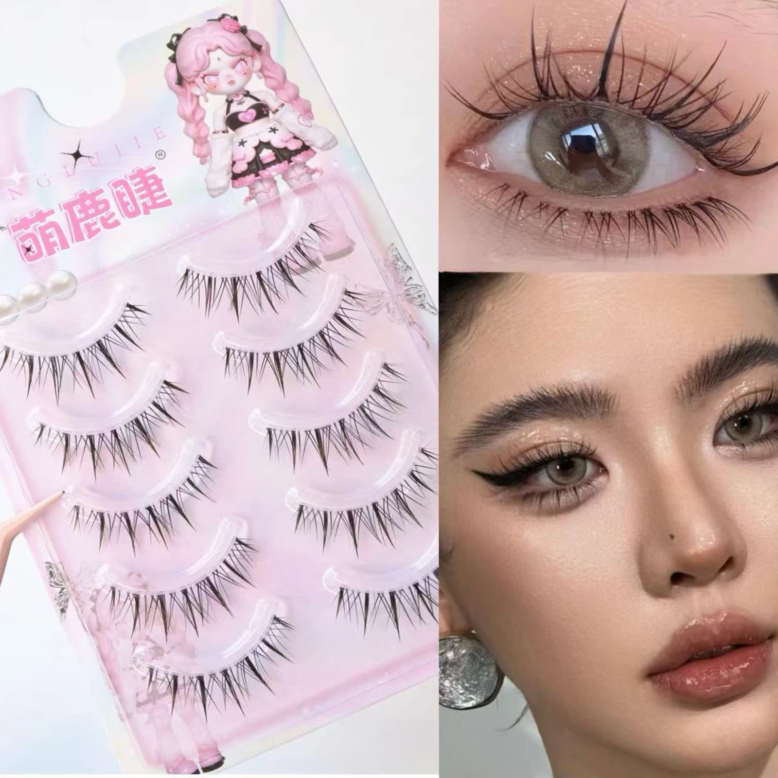 Little Devil Falsche Wimpern Manga Transparentes Band Natürliches Volumen Wimpern für Anfänger Party Make-up im koreanischen Stil