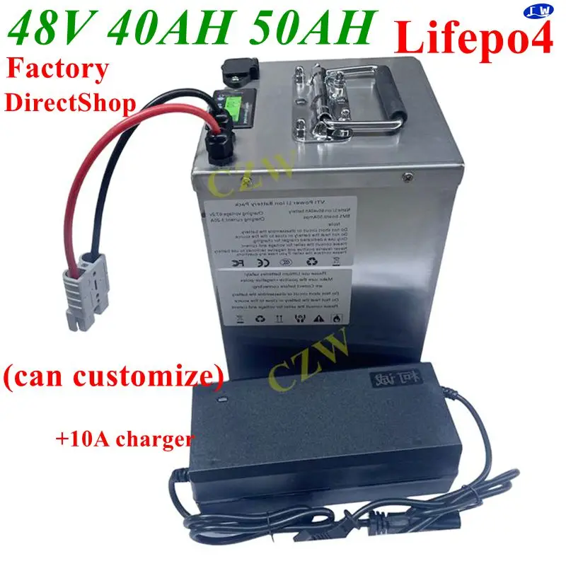 CW waterproof 48V 50Ah Lifepo4 48v 40AH battery BMS for 2000w Scooter bike tricycle boat backup power +10A charger