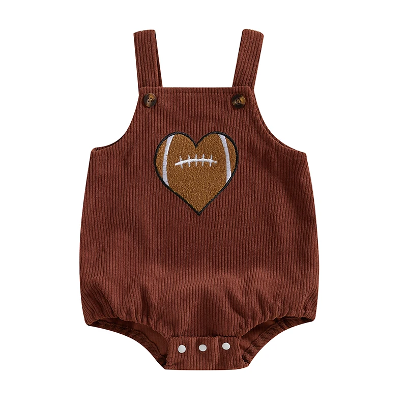 Baby Girl Football Corduroy Overalls Heart-shaped Rugby Embroidery Sleeveless Bodysuit Fall Clothes