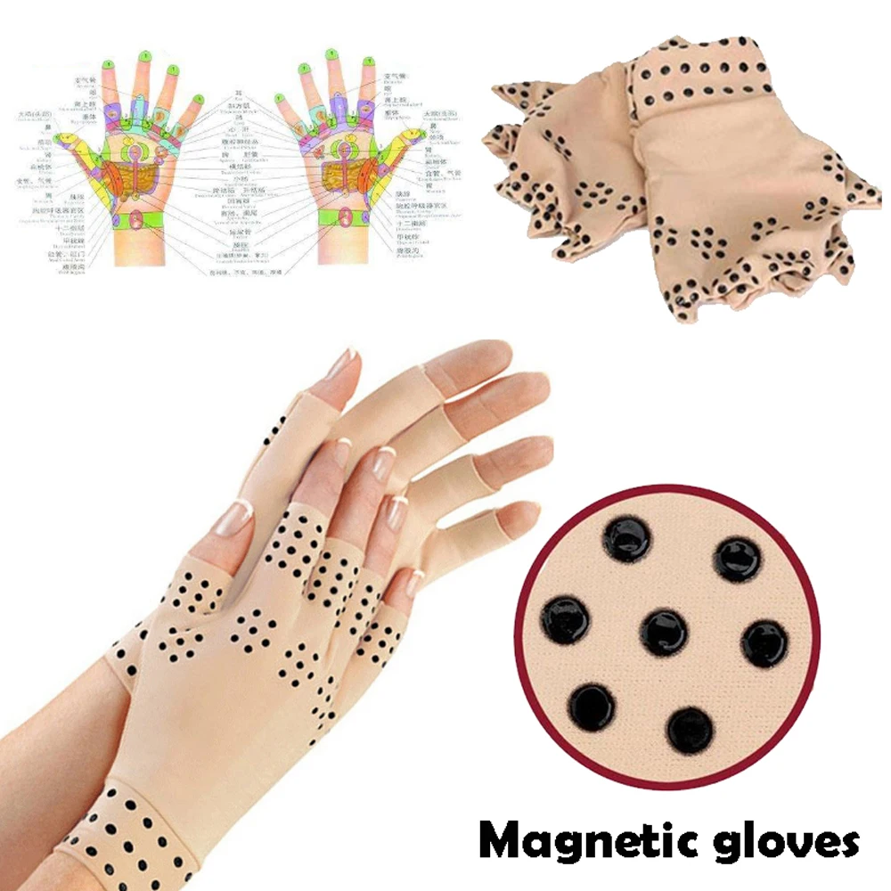 Guantes de compresión para artritis, guantes magnéticos antiartritis sin dedos para terapia de salud, guantes para artritis, soporte deportivo para