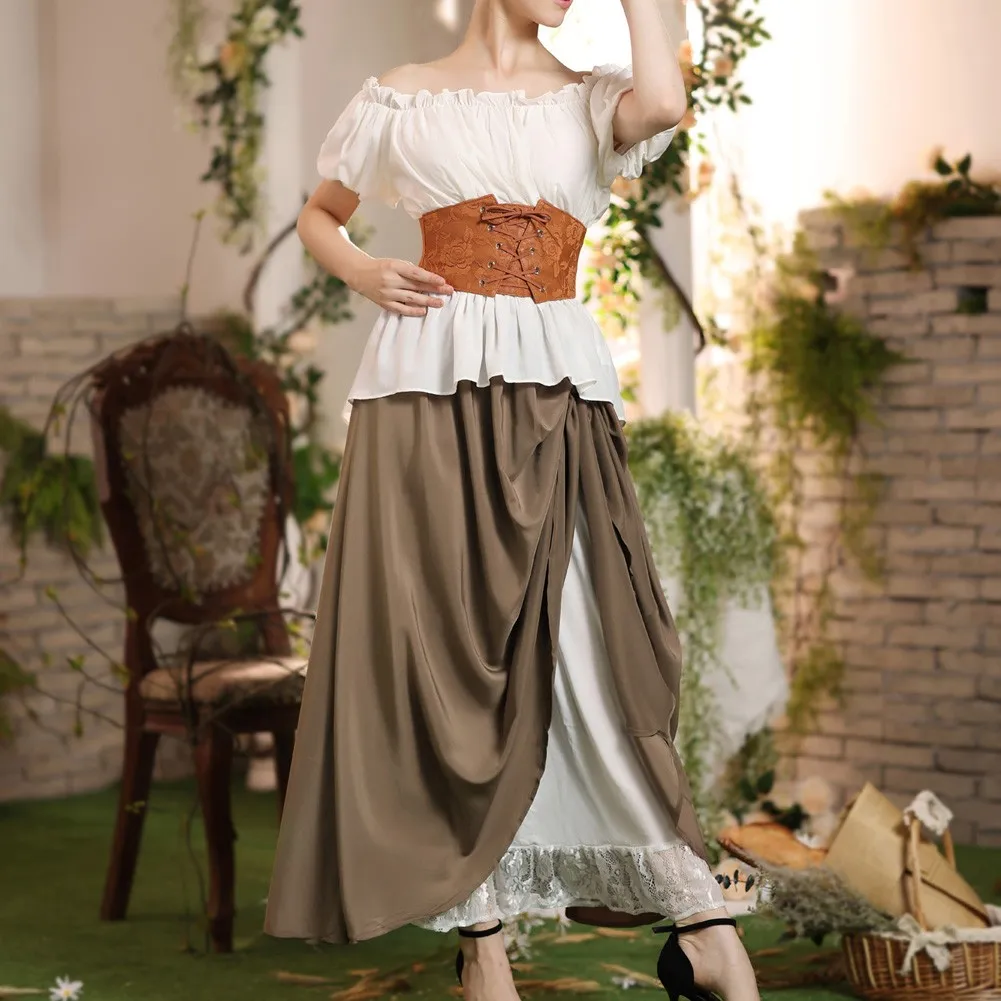 SD Renaissance Skirt Women Elastic Waist Two-Way Flared A-Line Skirt Vintage Steampunk Lady Casual Maxi Gothic Skirts Club Party