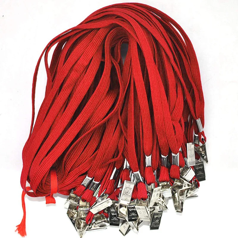 Gfc-Red Lanyards 50 PCS Badge Lanyards with Clip Office Neck Flat Bulk Lanyard with Badge Bulldog Clip