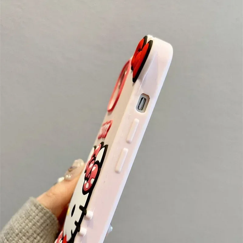 Sanrios 3D HelloKittys Heart Phone Cases for Iphone 161514131211 Pro Max Cute Cartoon Anime Y2K Soft Silica Gel Shockproof Cover