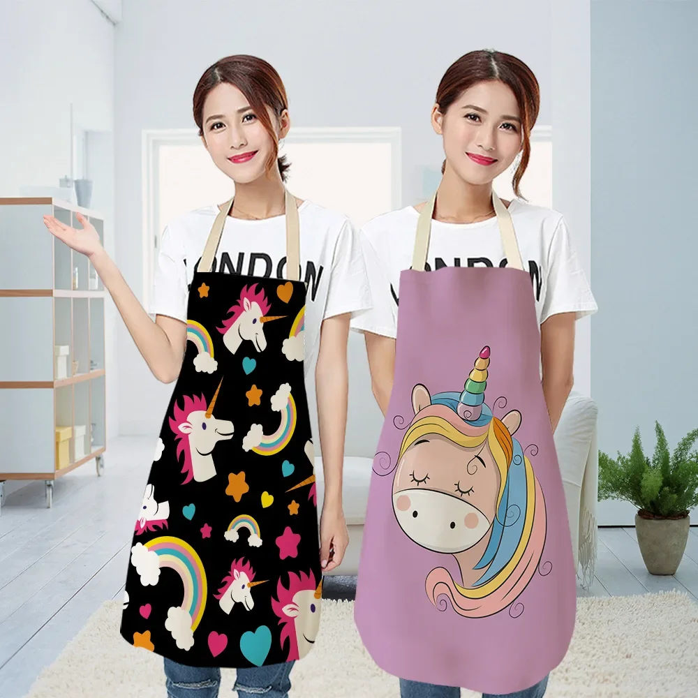 1 Pc Unicorn Butterfly Kitchen Aprons for Women Cotton Linen Bibs Household Cleaning Apron Pinafore Anti-oil Home Cooking Apron