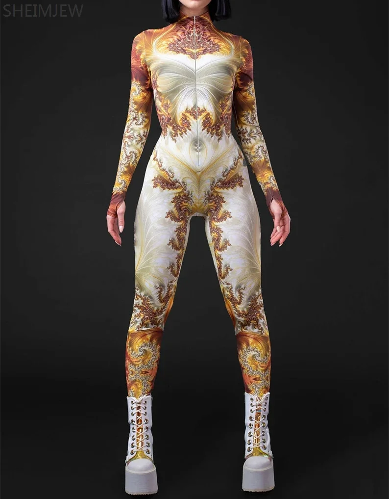 2024 3D Digital Printing Adult Bodysuit Cosplay Punk Women Zentai Jumpsuit Slim Halloween Carnival Holiday Party Play Costumes