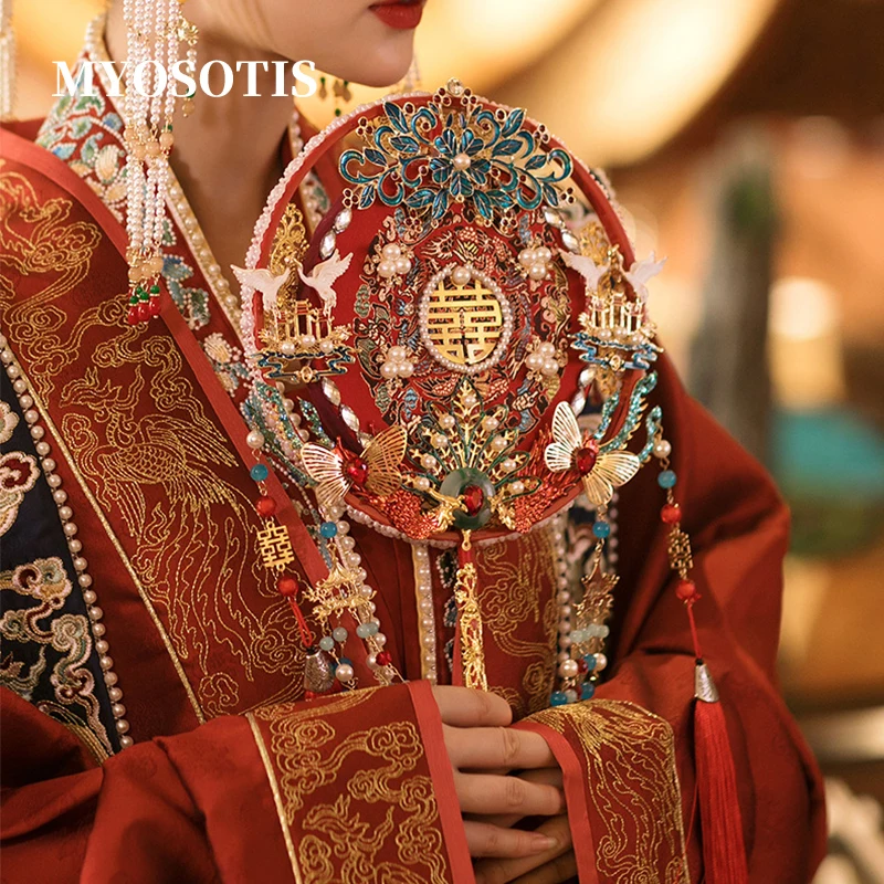 

Chinese Wedding Hand Bouquet Ancient Style Fan Bridal Show Dress Accessories Photo Shooting Props Party Decoration Ornament Gift