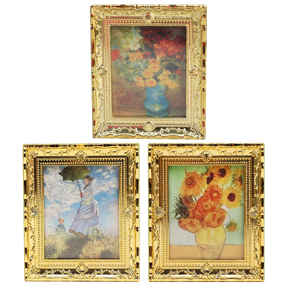 3 Pcs House Oil Painting Mini Adornment Home Decor Ornament Tiny Craft Furniture Small Accessories