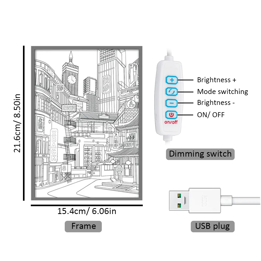 LED Beautiful City Night View Light Painting HD Picture Narrow Bezel Usb Plug 3 Color Dimming Romantic Home Decor Night Lamp