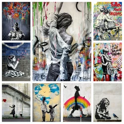 Banksy Balloon Girl Graffiti Art Diamond Painting Kits Love You Forver Boy And Girl Cross Stitch Diy Handwork Mosaic Home Decor